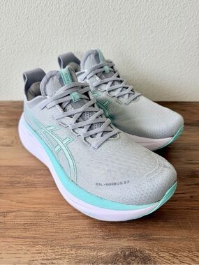 ASICS Gel-Nimbus 27 Womens Running Shoes in Piedmont Grey/Illuminate Mint (10.5)